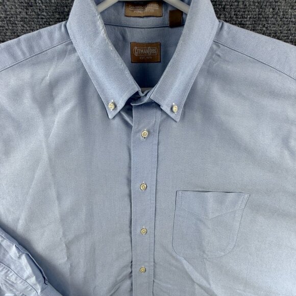 Gitman Bros Button-Down Oxford USA Cotton 17.5 34 Blue Shirt Men Solid Woven - Picture 1 of 16